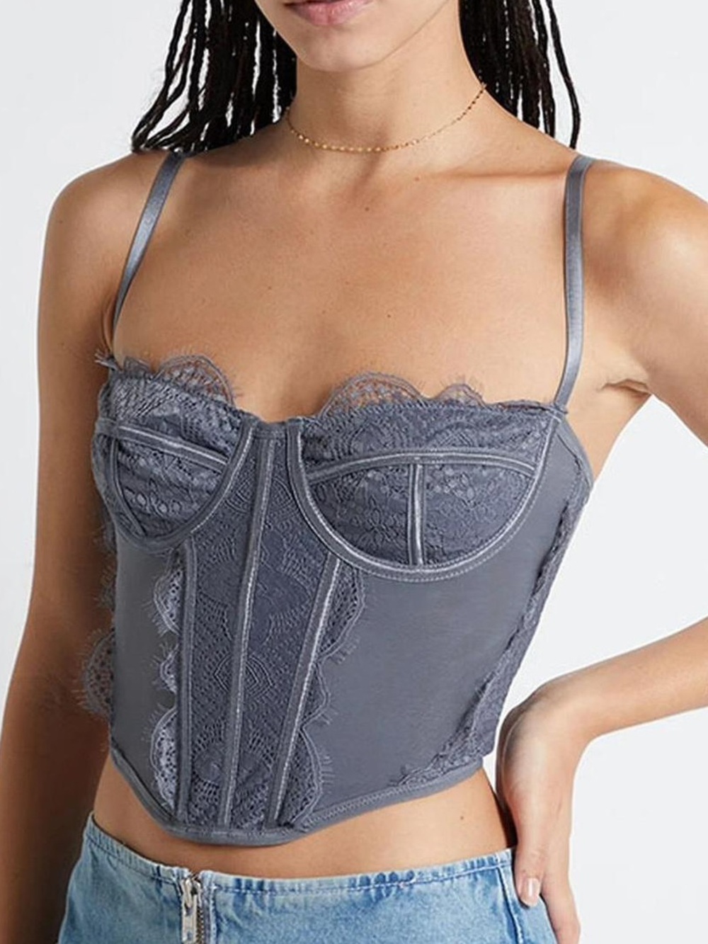 PacSun L.A. Hearts Ryan Destiny Lace Trim Mesh Corset Top